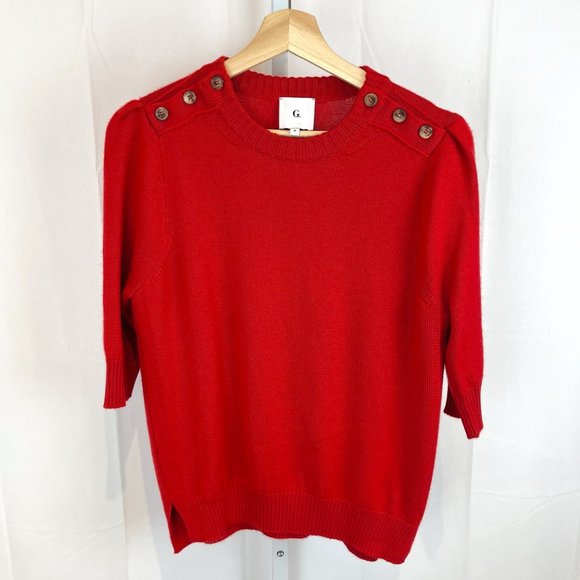 G. Label by Goop Sweaters - G. The Label Goop Silk Cashmere Sweater Short Sleeve Button Trim Red M